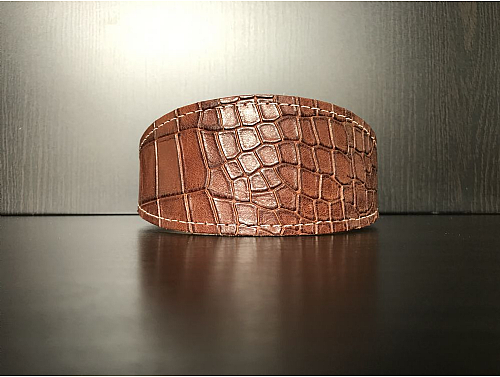 Lined Brown 3D Reptile Pattern - Greyhound Leather Collar - Size L